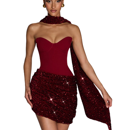 Strapless sequined dress