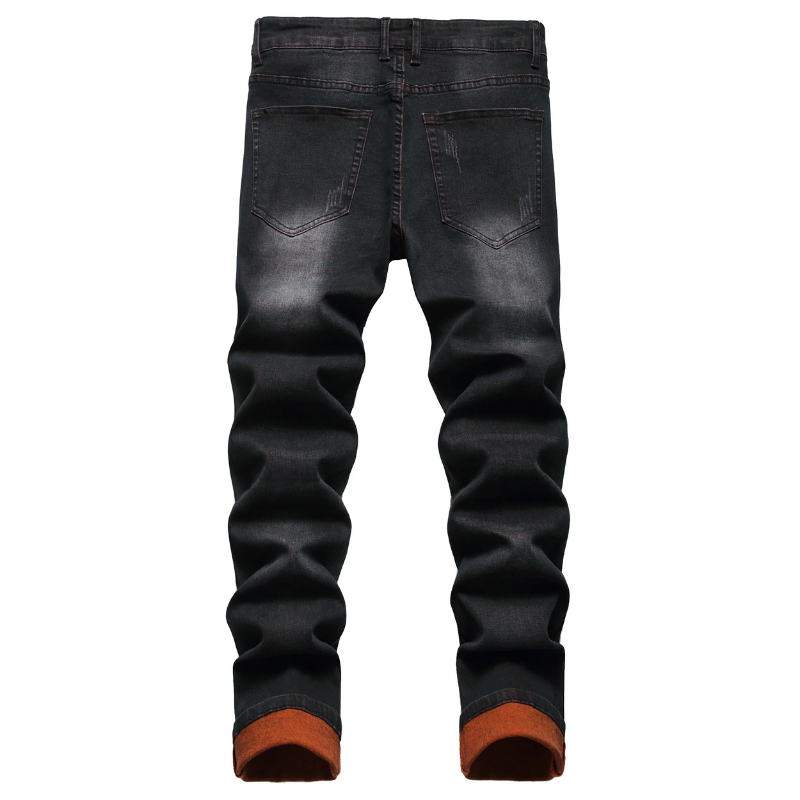 Men’s Black & Orange Distressed  Casual Party Stretch Jeans