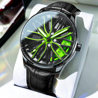 Waterproof Sport Rim Quartz OLEVS Leather Luxury Wheel Watch for Men
