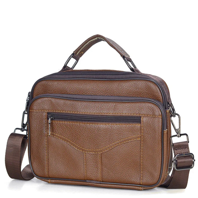 Genuine Cowhide Leather Horizontal Messenger Bag for Business & iPad