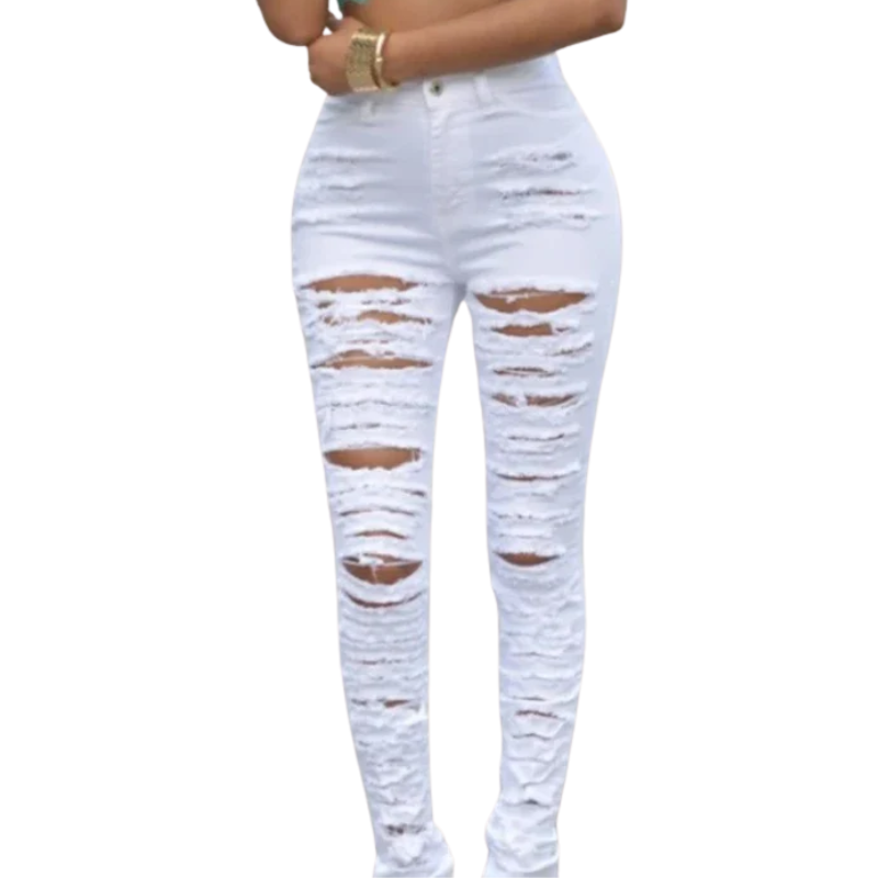 Slim Elastic Fit High-Waist Ripped Skinny Jeans for Women