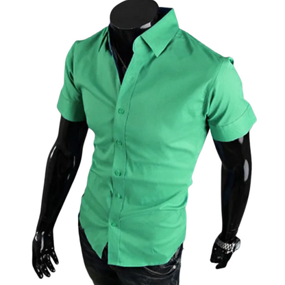 Korean Casual Summer Short Sleeve Men’s Slim Fit Dress Shirt
