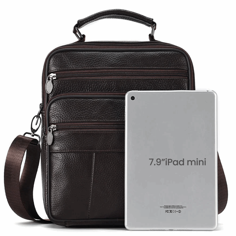 Sling Satchel Men's Genuine Leather Crossbody Bag for iPad,