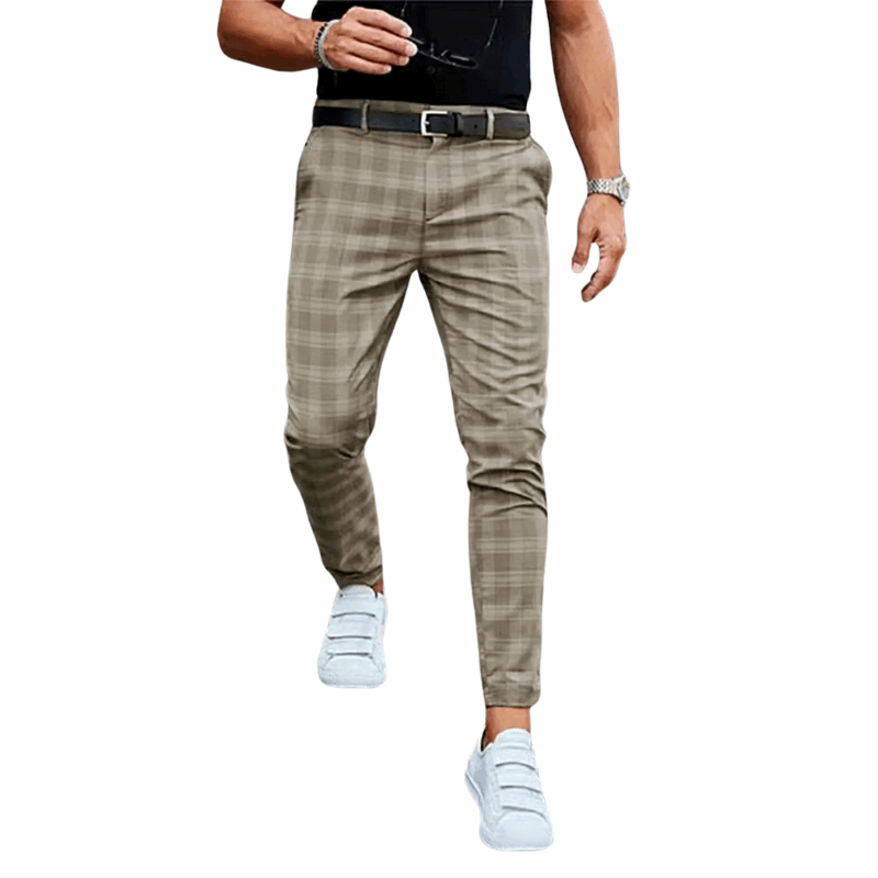 Casual Mid Waist Mid Waist Men's Plaid Slim Fit Suit Pants