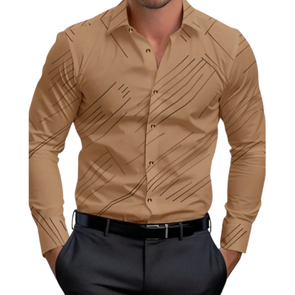 Men’s Solid Formal  Striped Lapel Long Sleeve Spring Style Shirt