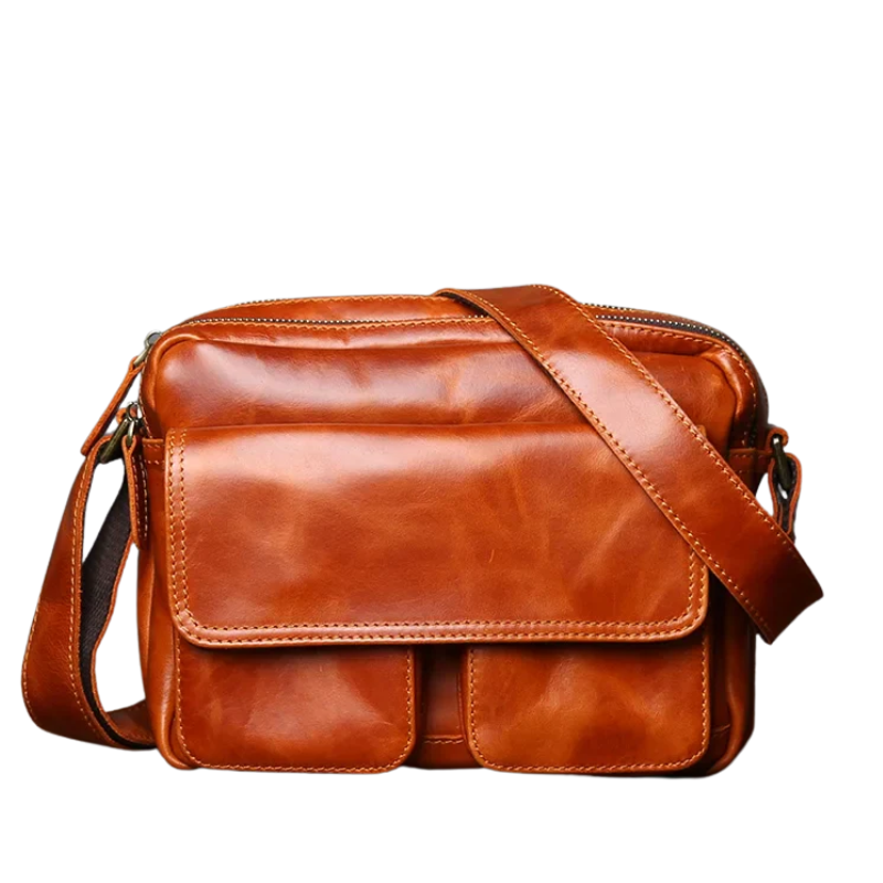 Retro Cowhide Leather Shoulder Messenger Bag for 9" iPad