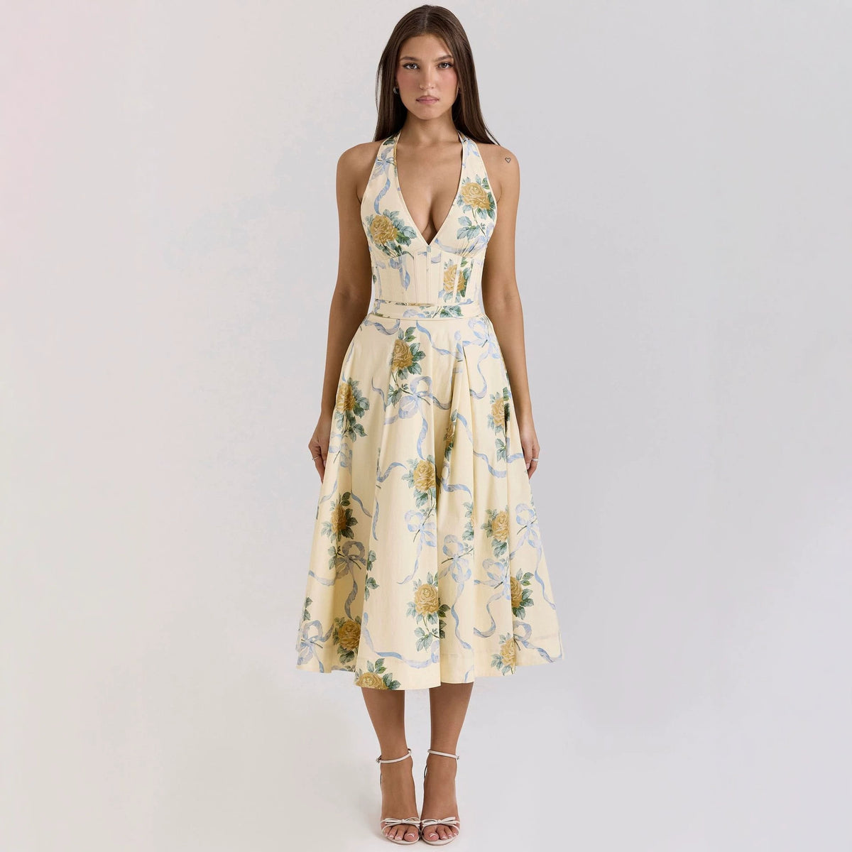 Halter Neck Backless Drawstring Tie Dress