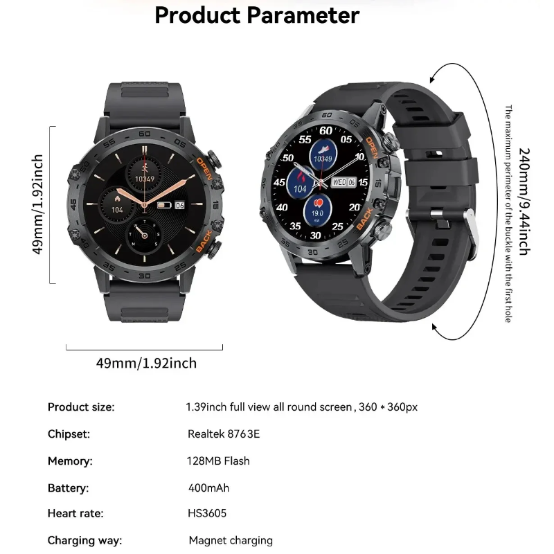 LIGE 1.39" Bluetooth Smartwatch Men Sport Fitness Heart Monitor