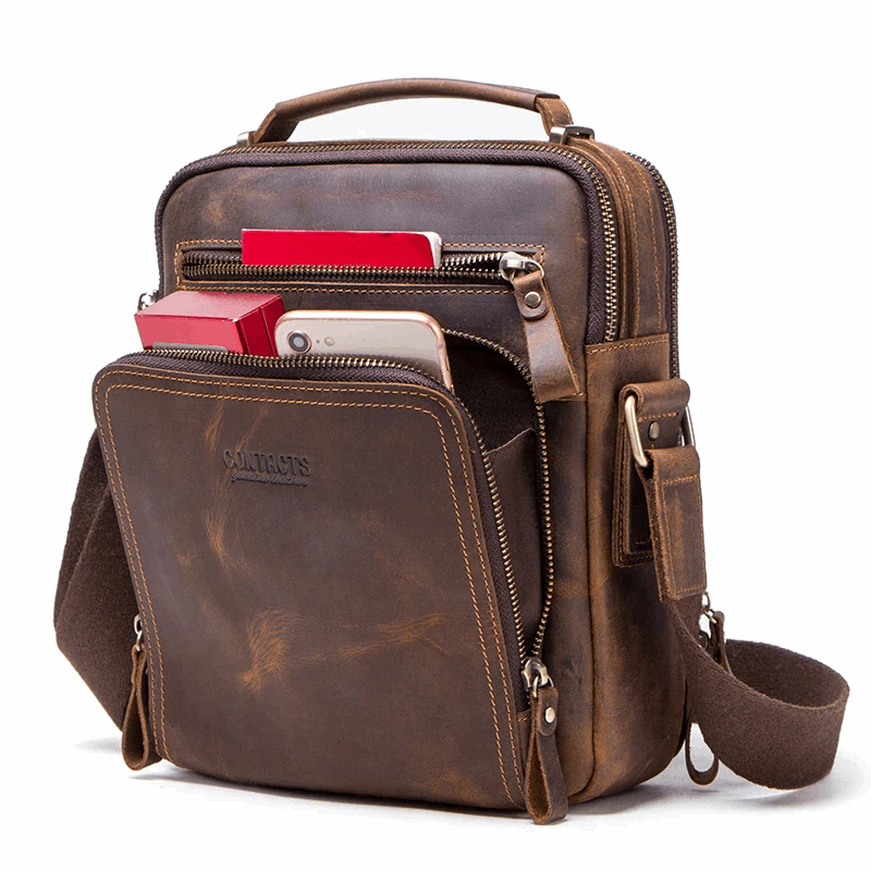 Vintage Crazy Horse Leather Men's Crossbody Messenger Shoulder Bag