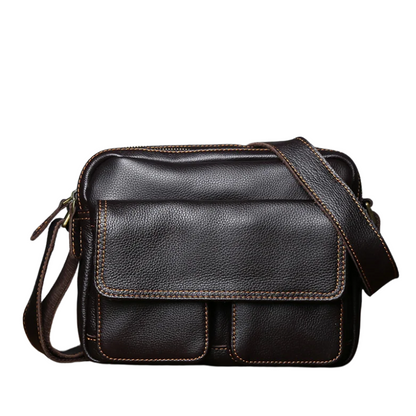 Retro Cowhide Leather Shoulder Messenger Bag for 9" iPad