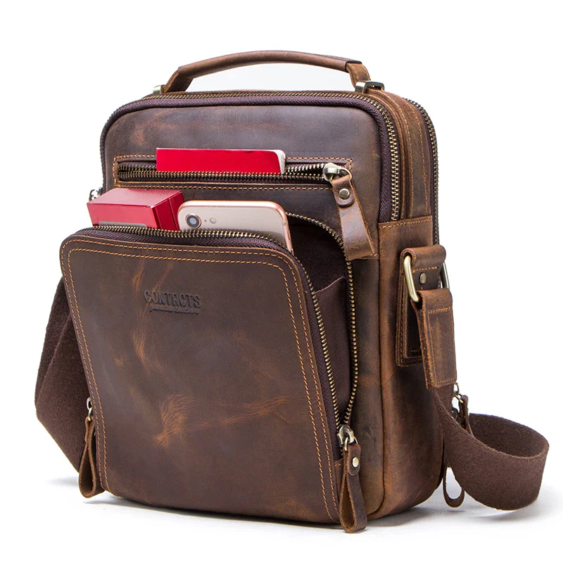 Vintage Crazy Horse Leather Men's Crossbody Messenger Shoulder Bag