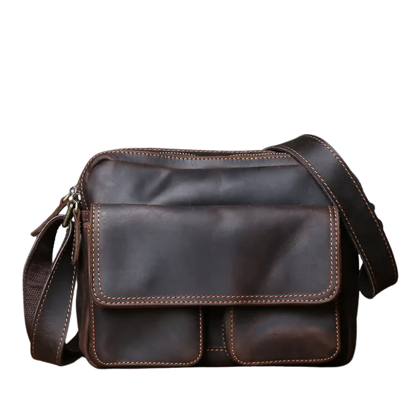 Retro Cowhide Leather Shoulder Messenger Bag for 9" iPad