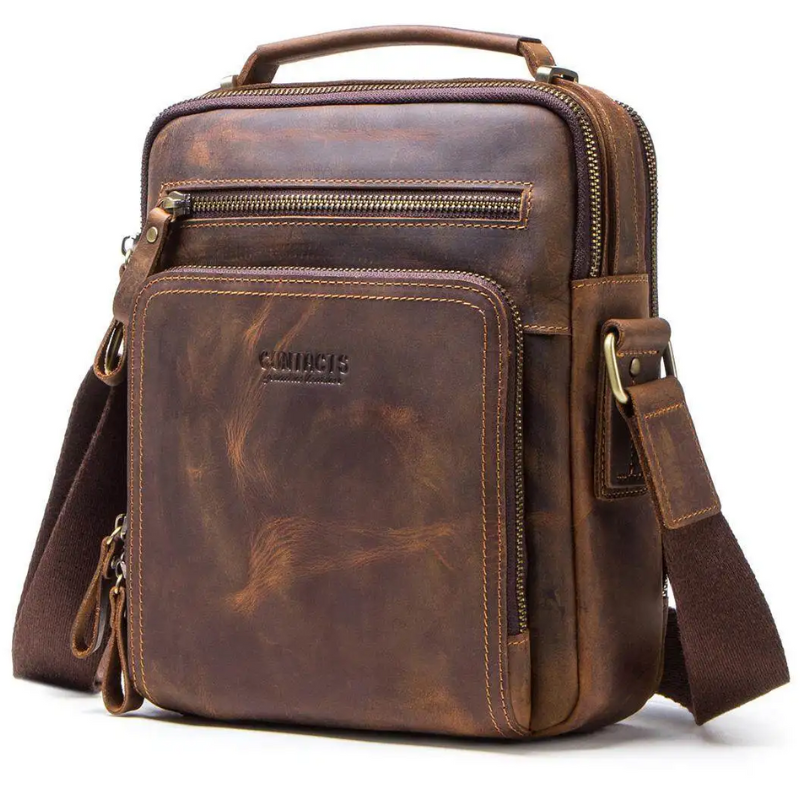 Vintage Crazy Horse Leather Men's Crossbody Messenger Shoulder Bag