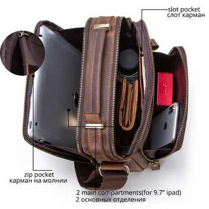 Vintage Crazy Horse Leather Men's Crossbody Messenger Shoulder Bag