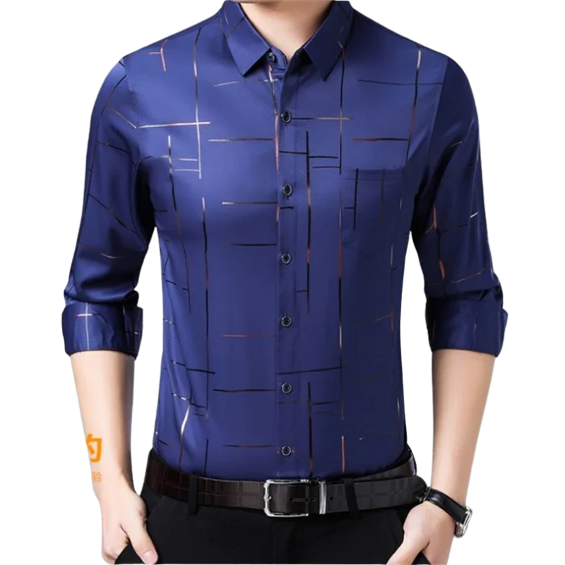 Stylish Long-Sleeve Business Top Men’s Wrinkle-Free Printed Shirt