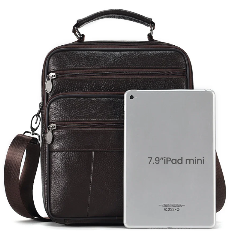 Sling Satchel Men's Genuine Leather Crossbody Bag for iPad,