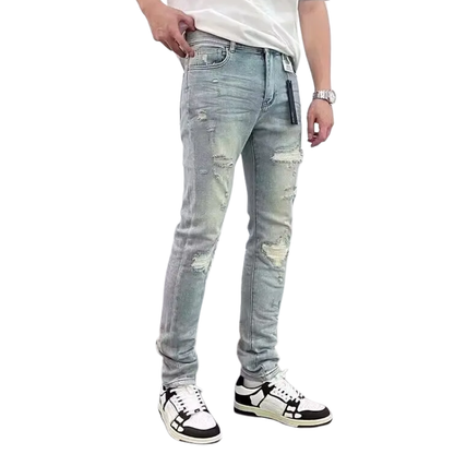 Men's Slim Fit Patchwork Ripped Stretch Jeans