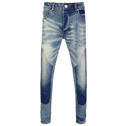 Light Blue, Stretch, Low Rise Men's Retro Graffiti Skinny Jeans