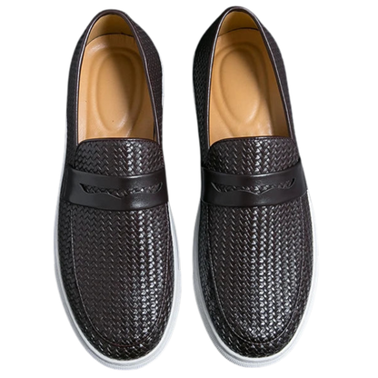 Casual Weave Pattern Flat Men’s Slip-On Leather Loafers