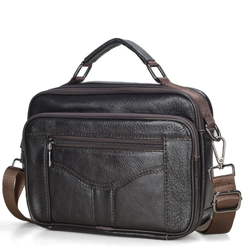 Genuine Cowhide Leather Horizontal Messenger Bag for Business & iPad