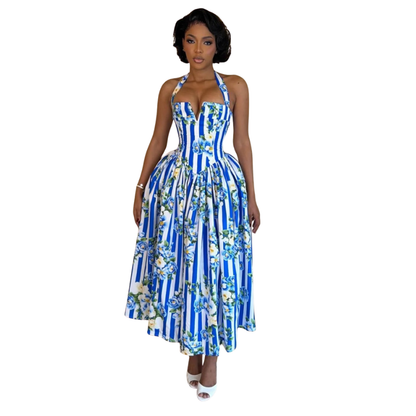 Floral Print Halter Neck Dress