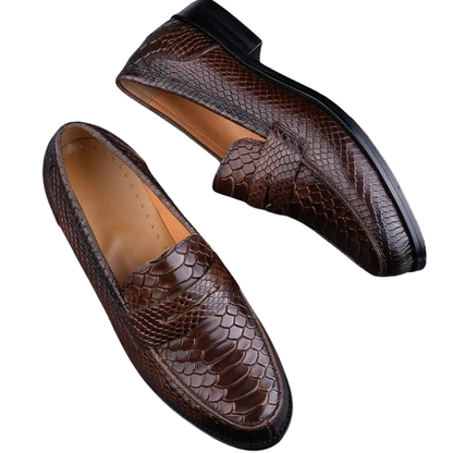Men’s Casual Handmade Snake Print Leather Dress Shoes Loafers