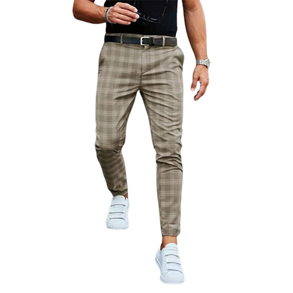 Casual Mid Waist Mid Waist Men's Plaid Slim Fit Suit Pants