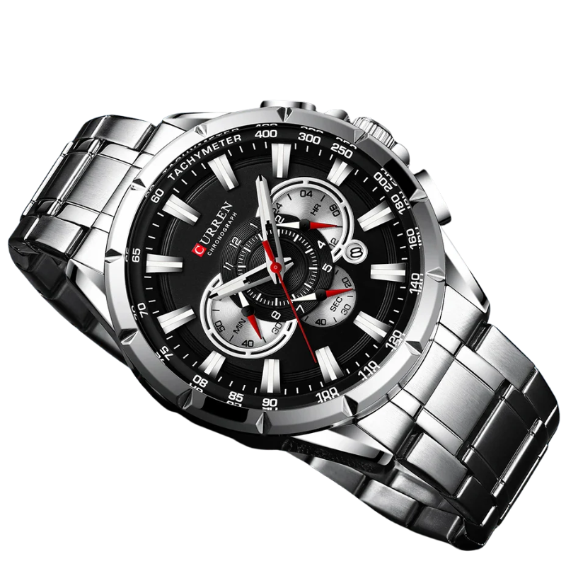 Steel Band, Big Dial, Luminous Curren Men's Chronograph Watch