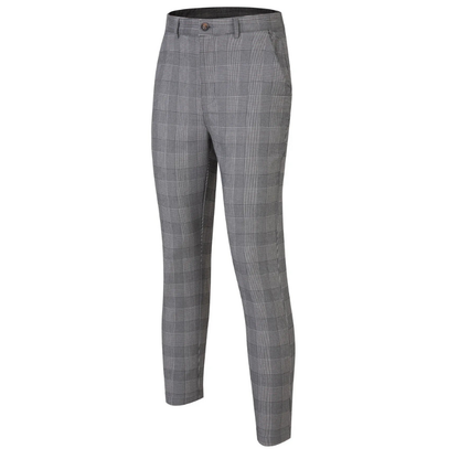 Versatile Business Casual Silver Grey Plaid Slim Fit Men’s Pants