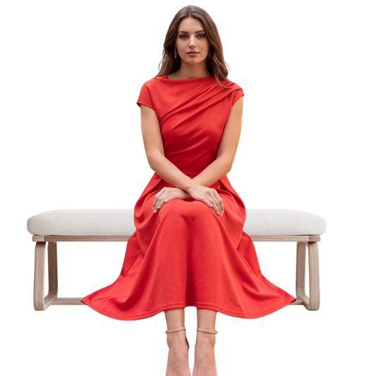 Elegant Diagonal Collar Waist-Cinching Dress