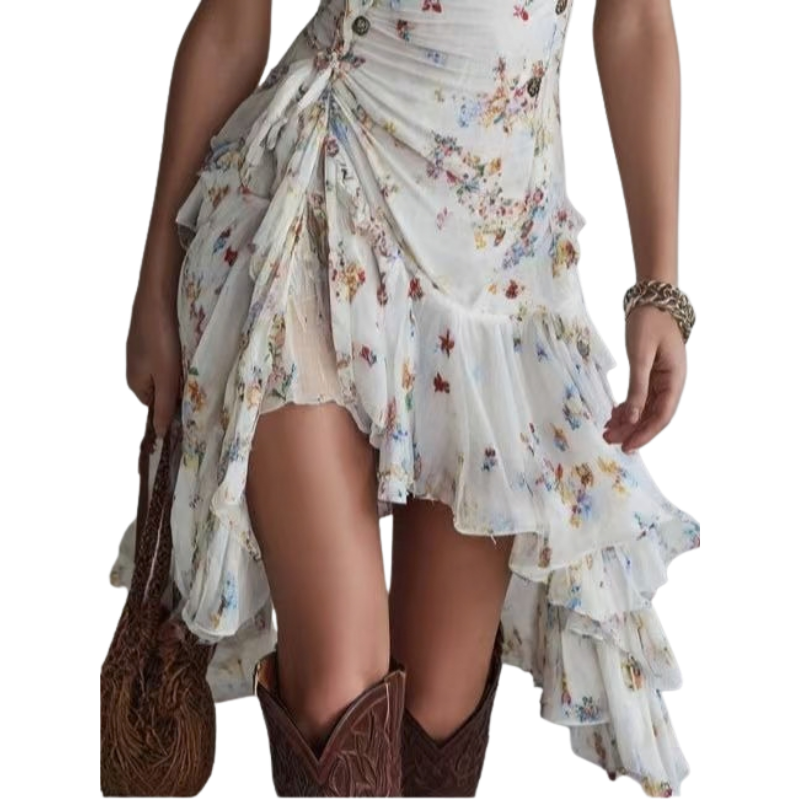 Floral Print Chiffon V-Neck Dress