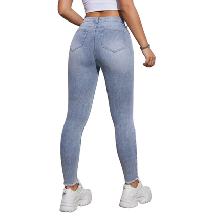 Stretch Denim Pencil Fit Women's High Waist Ripped Skinny Jeans