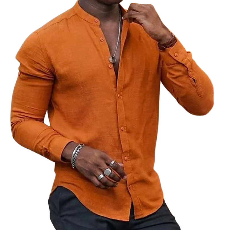 Stand Collar Long Sleeve Men’s Summer Beach Shirts