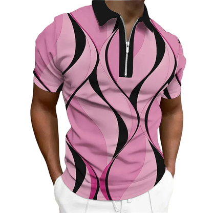 Short Sleeve Casual Men’s Summer 3D Striped Polo Shirt