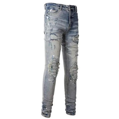 Comfy, Stretch Denim Style Men's Retro Straight-Leg Ripped Jeans