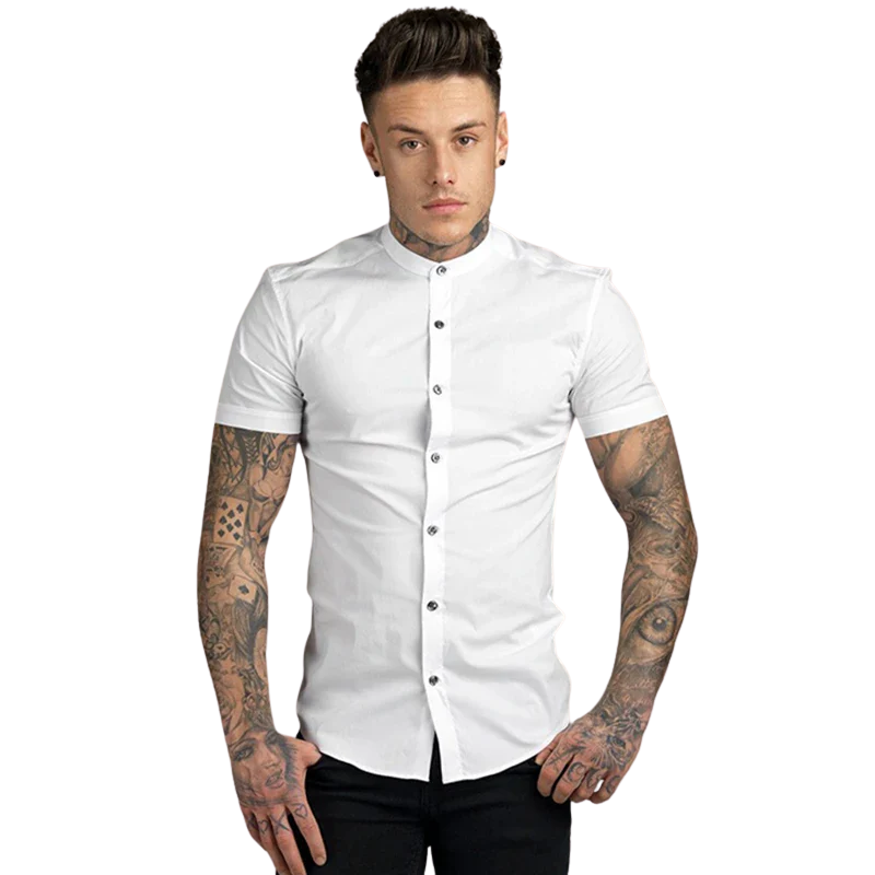 Trendy Summer Men’s Slim Fit Dress Shirt with Short Sleeves