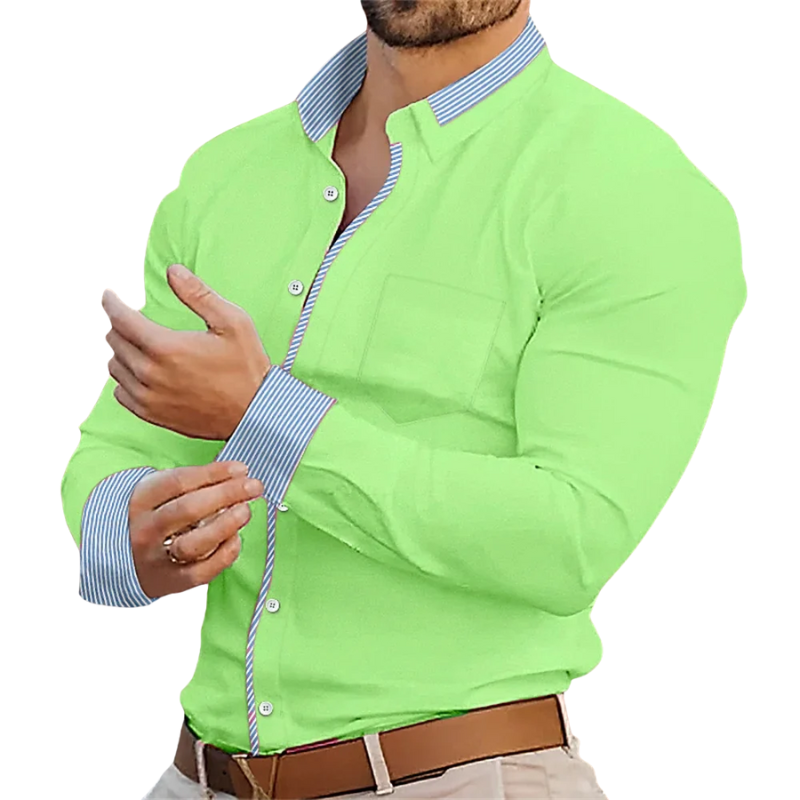 Sporty Men’s Solid Color Lapel Long Sleeve Shirt