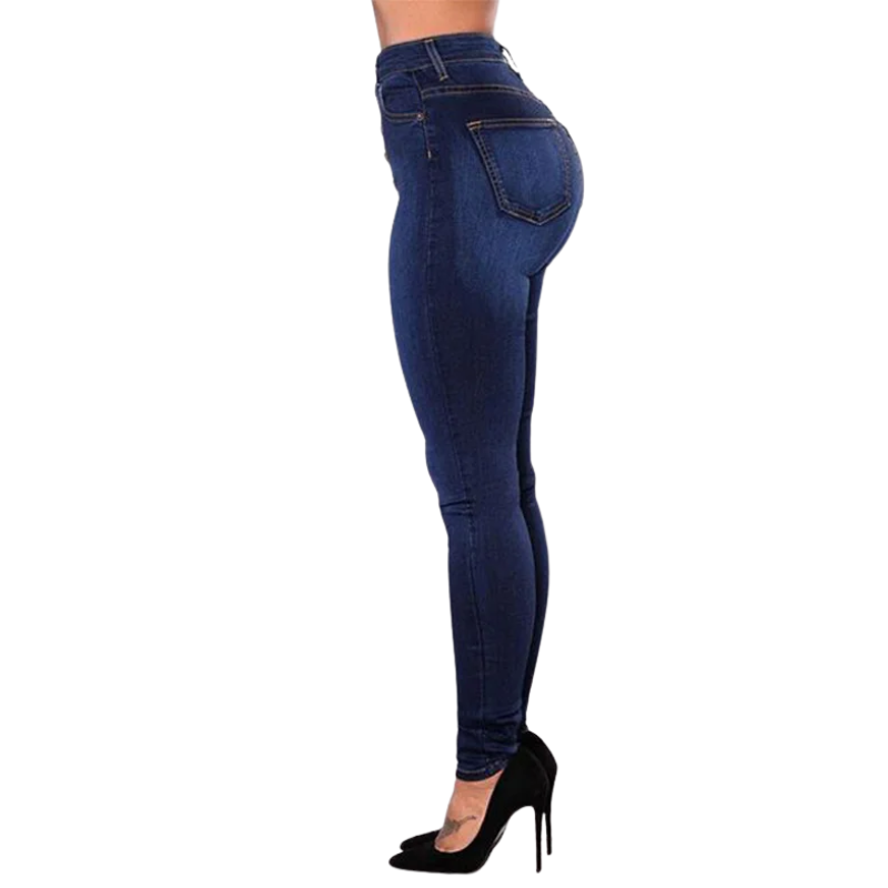 Vintage Button Pencil foot High-Waist Slim Skinny Jeans for Women
