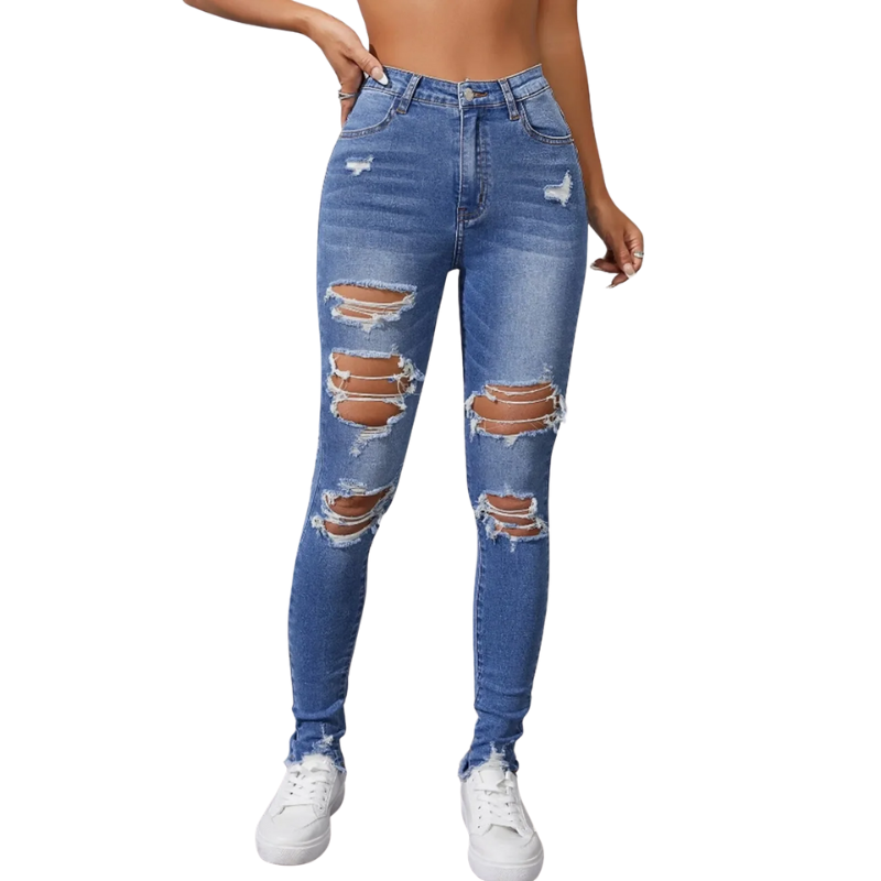 Push Up Denim High Waist Ripped Skinny Jeans for Women