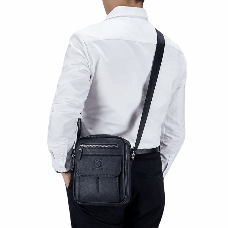 Genuine Leather Men's Shoulder Crossbody Bag Cowhide Casual Korean Style Student Handbag Small Commuter Messenger Bag