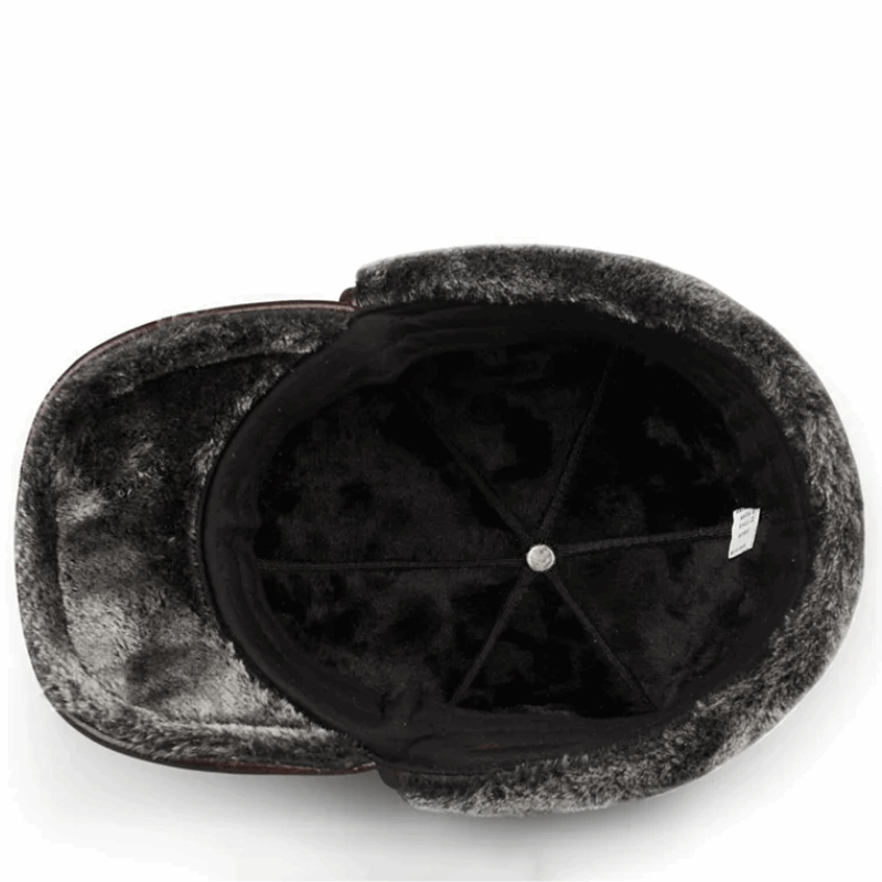 Genuine Leather Winter Bomber Hat with Warm Earmuffs
