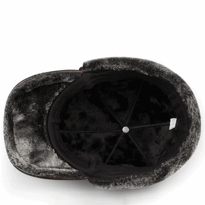 Genuine Leather Winter Bomber Hat with Warm Earmuffs