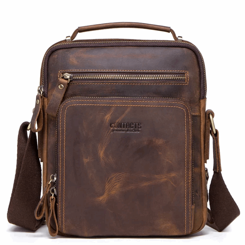 Vintage Crazy Horse Leather Men's Crossbody Messenger Shoulder Bag