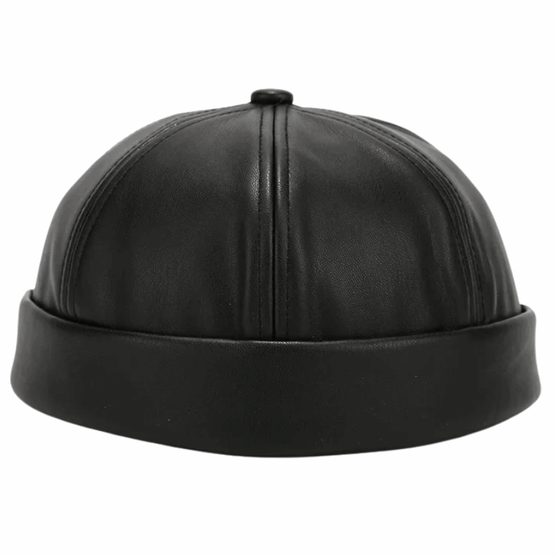 Adjustable Unisex Retro PU Leather Brimless Docker Cap