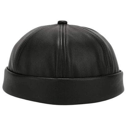 Adjustable Unisex Retro PU Leather Brimless Docker Cap