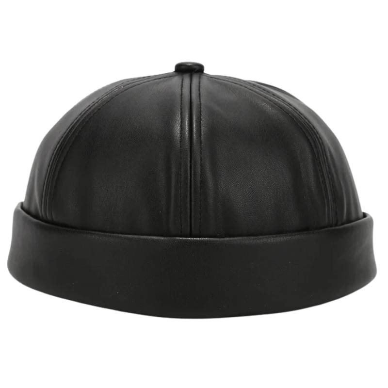 Adjustable Unisex Retro PU Leather Brimless Docker Cap