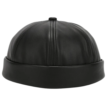 Adjustable Unisex Retro PU Leather Brimless Docker Cap