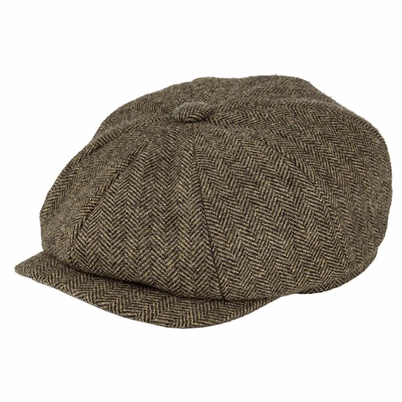 Men’s Herringbone Tweed Newsboy Cap – Wool Flat Hat