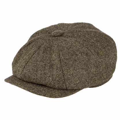 Men’s Herringbone Tweed Newsboy Cap – Wool Flat Hat