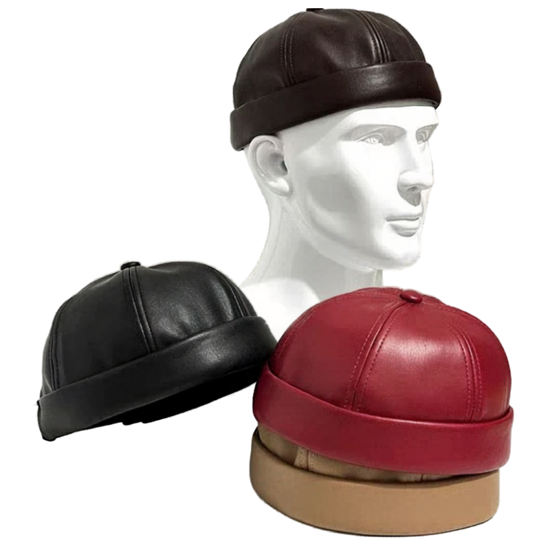 Adjustable Unisex Retro PU Leather Brimless Docker Cap